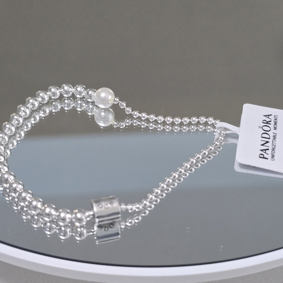 Pandora Silver Beaded Bracelet with Pearl Accent